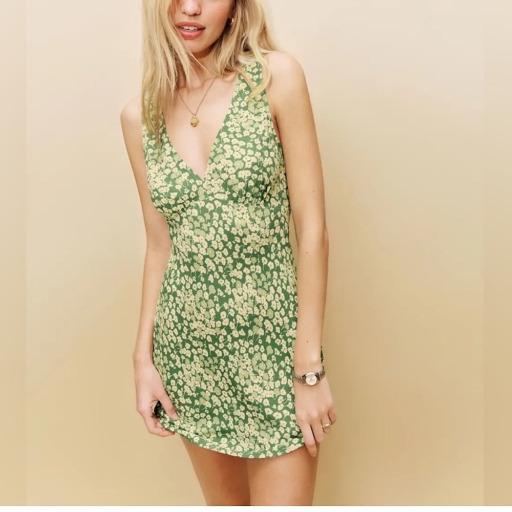 Reformation Green Floral Mini Dress